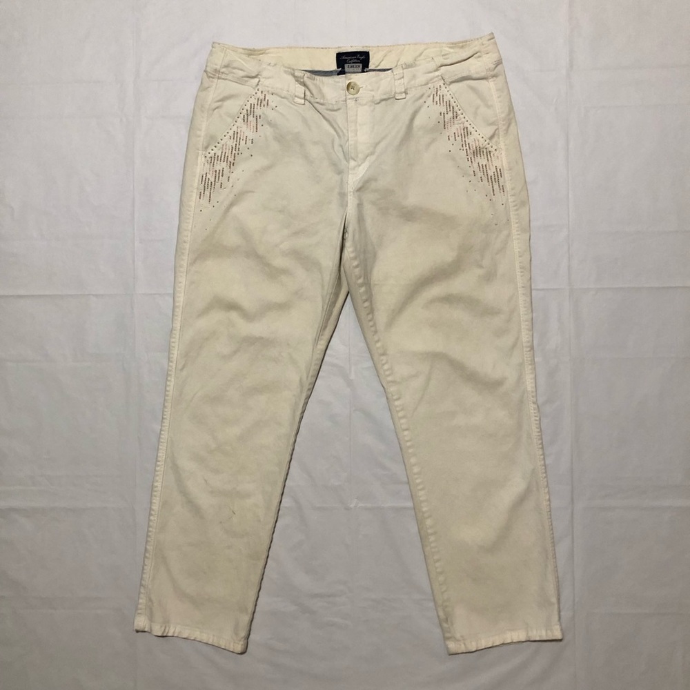 American Eagle Outfitters Women’s Off-White Cropped Chino Pants 14